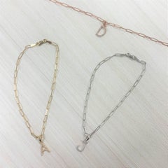 14 Karat White Gold Paperclip Diamond Initial "J" Link Chain Bracelet