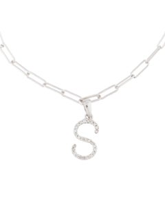 14 Karat White Gold Paperclip Diamond Initial "S" Link Chain Bracelet