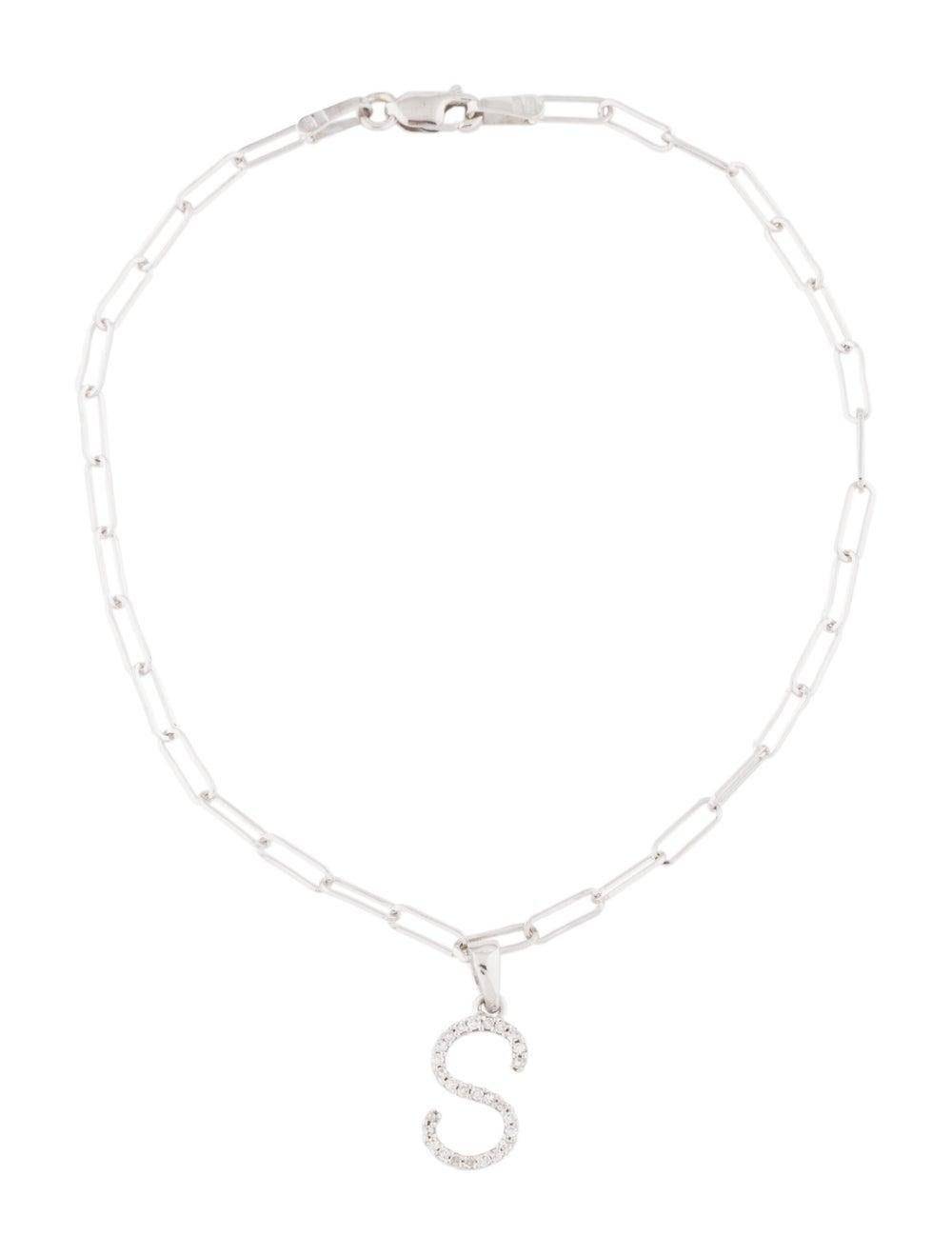 Taille simple Bracelet à maillons en forme de clip en or blanc 14 carats avec diamants et initiale « S » en vente