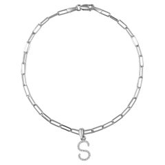 14 Karat White Gold Paperclip Diamond Initial "S" Link Chain Bracelet
