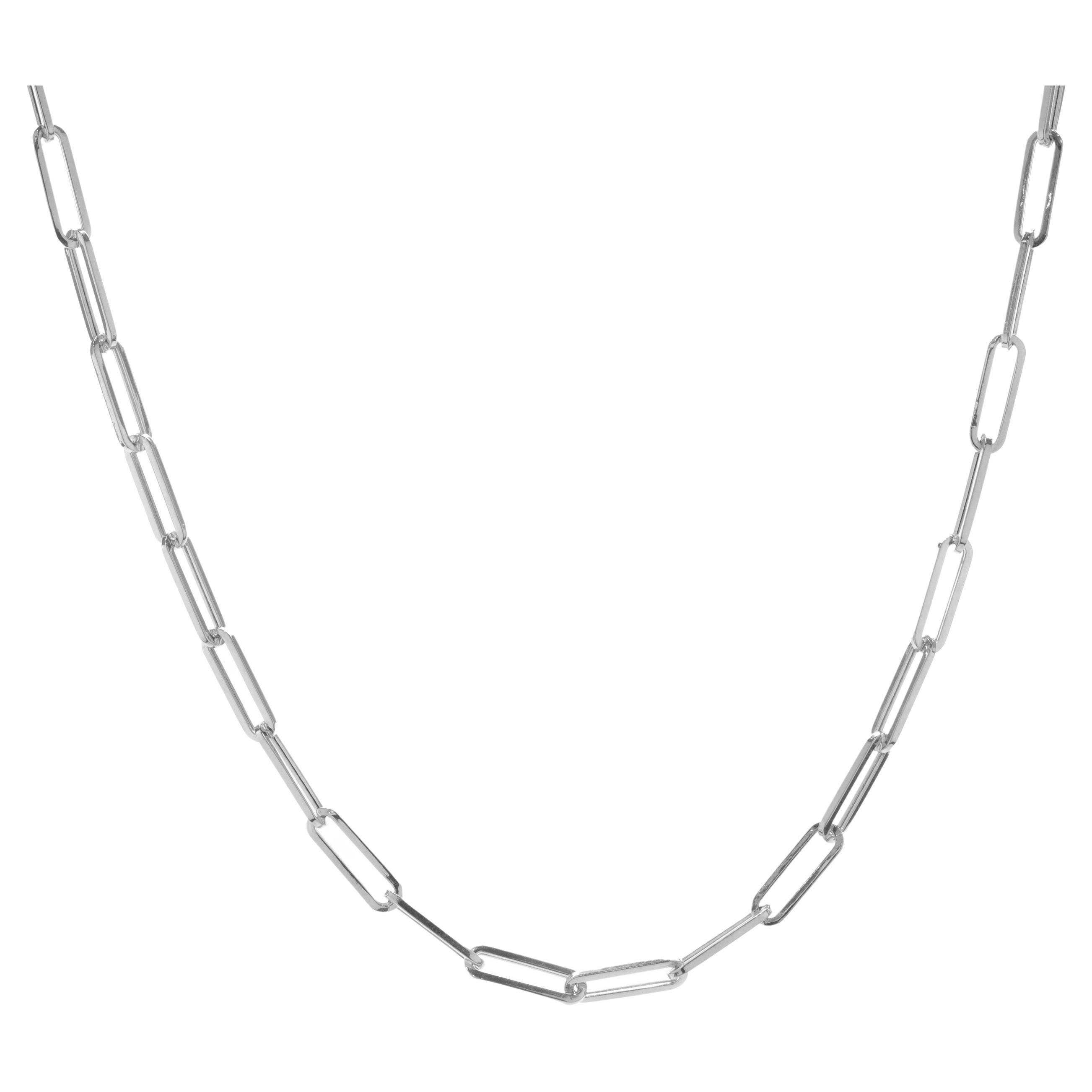 14 Karat White Square Chain Link Necklace For Sale at 1stDibs