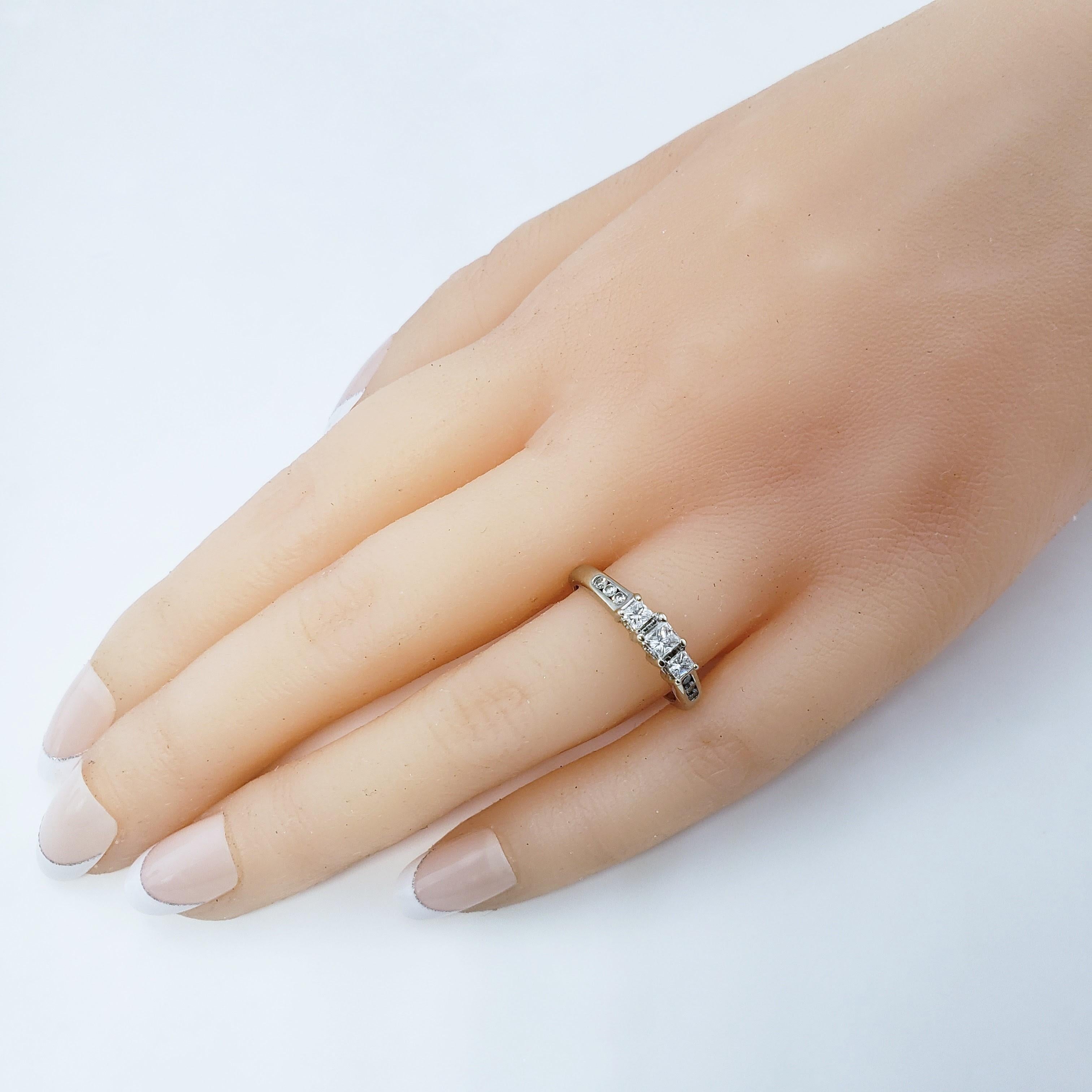 Princess Cut 14 Karat White Gold Past, Present and Future Diamond Ring For Sale
