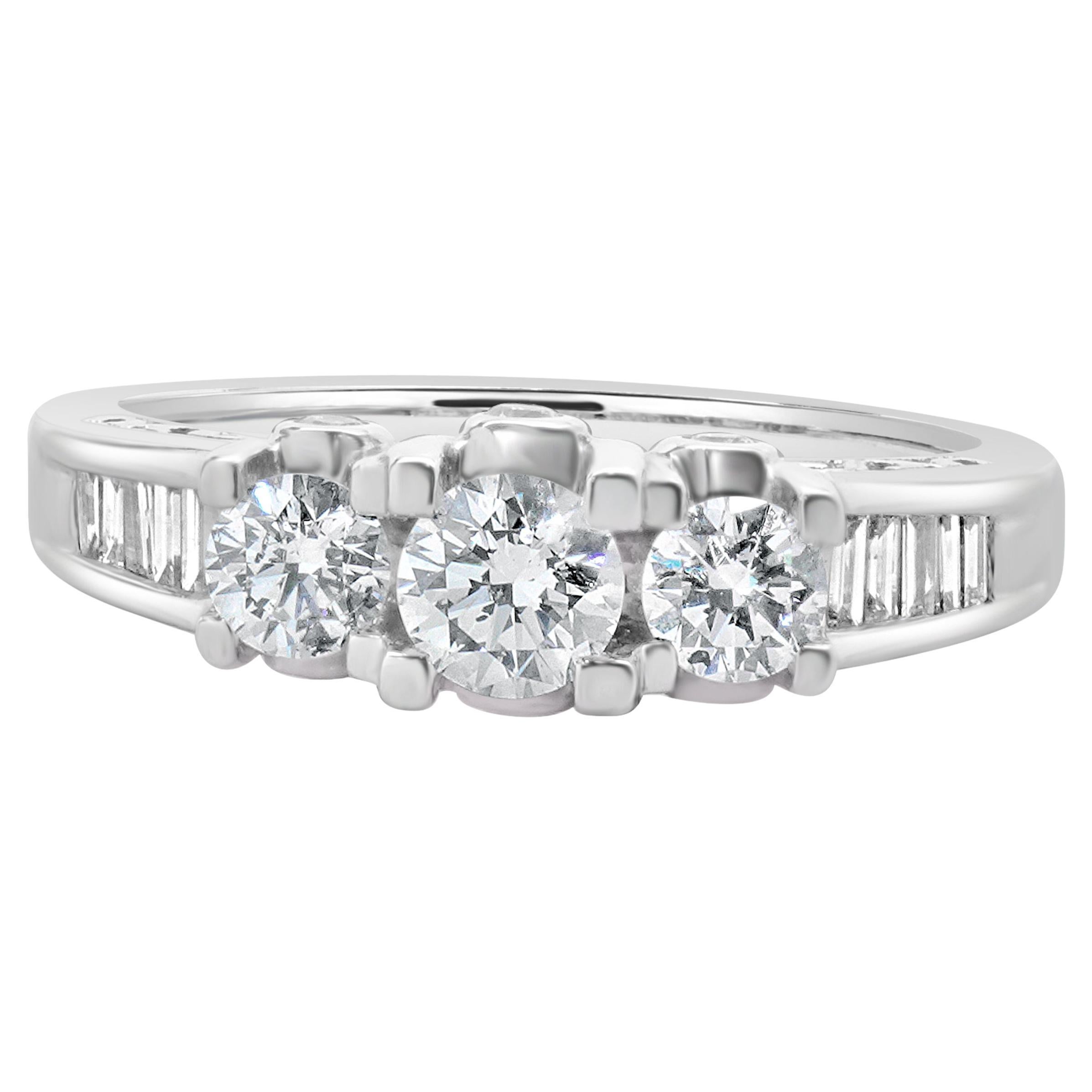 14 Karat White Gold Past, Present, Future Diamond Engagement Ring