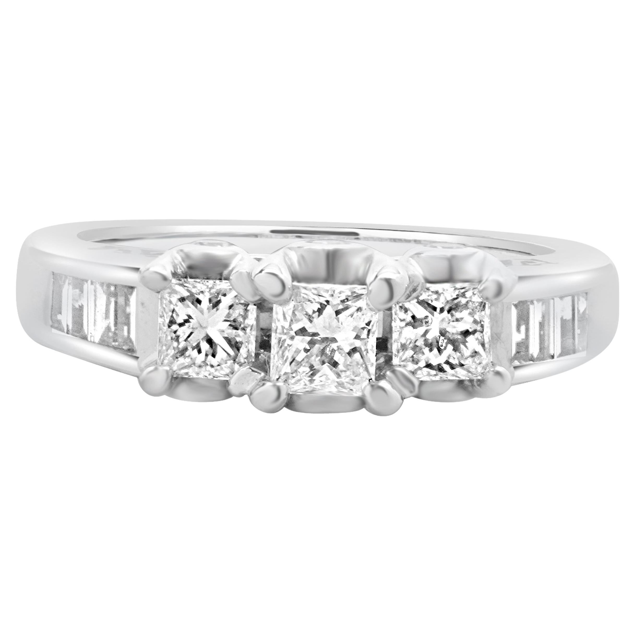 14 Karat White Gold Past, Present, Future Diamond Engagement Ring