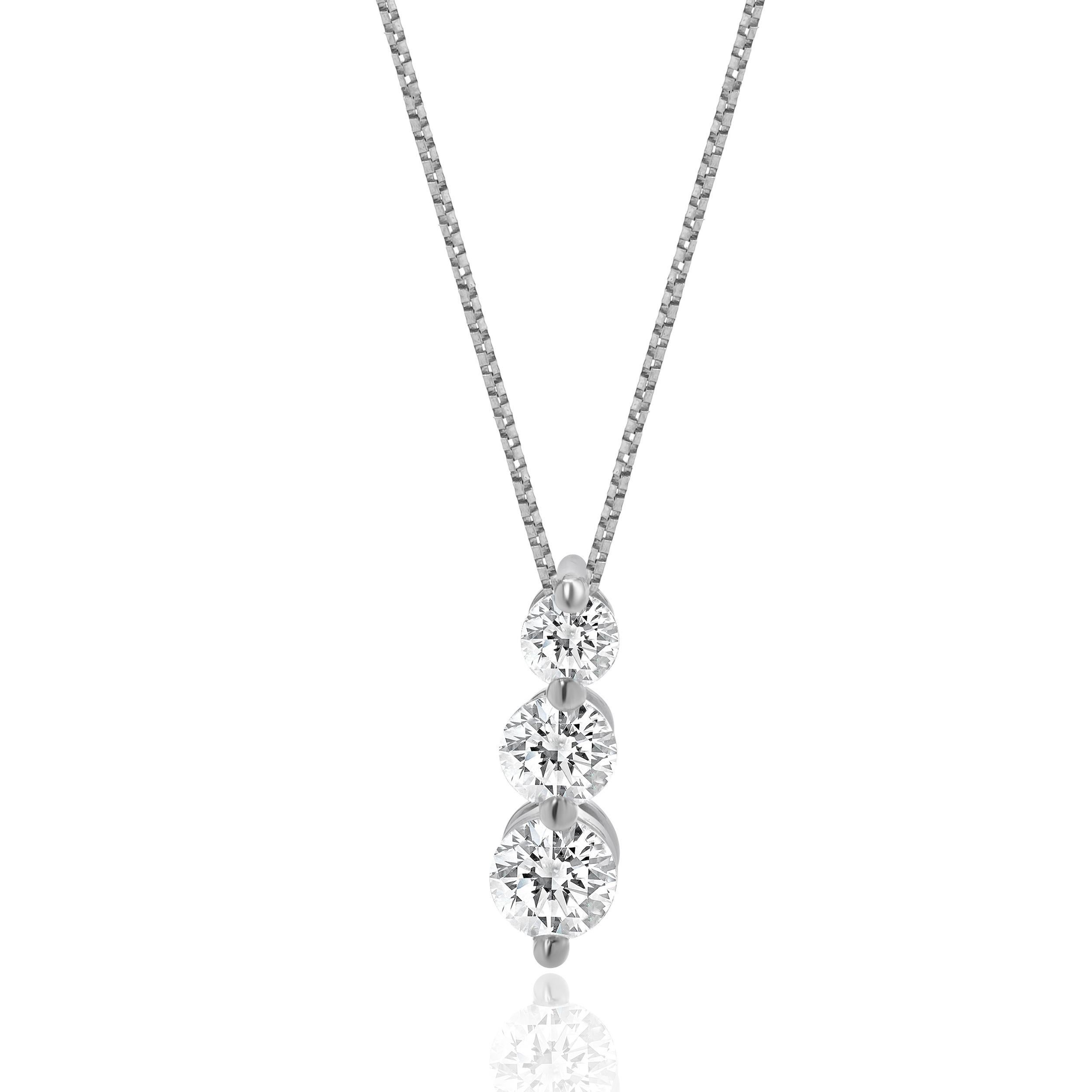 Designer: custom
Material: 14K white gold
Diamonds: round brilliant cut = 1.35cttw
Color: H / I
Clarity: SI2-I2
Dimensions: necklace measures 18-inches in length
Weight: 3.11 grams
