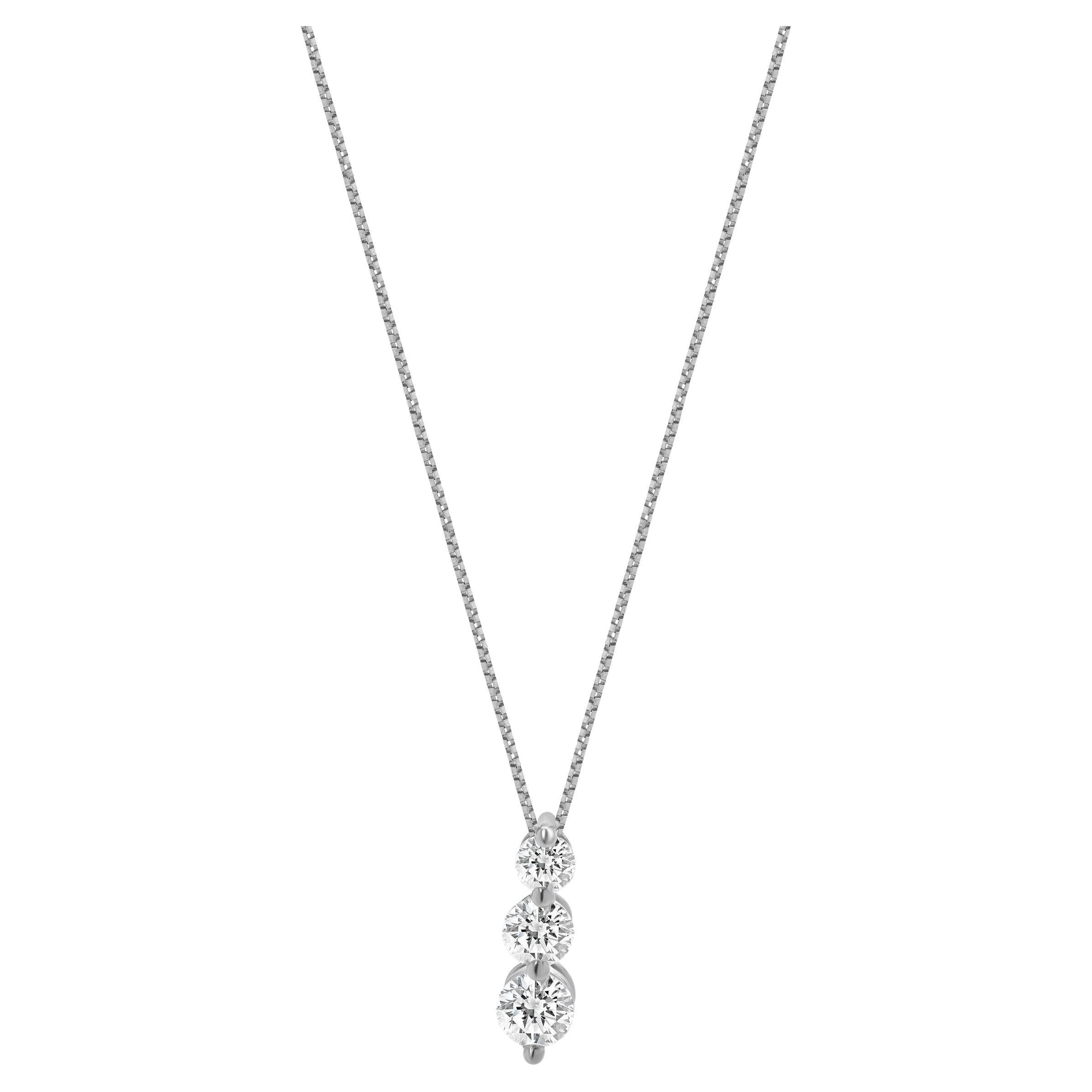 14 Karat White Gold Past, Present, Future Diamond Necklace