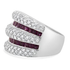 14 Karat White Gold Pave Diamond and Ruby Five Row Cigar Band