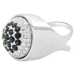 14 Karat White Gold Pave Diamond and Sapphire Dome Ring