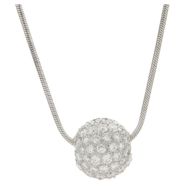 1.60 Carat Diamond White Gold Pave Ball Pendant Necklace at 1stDibs ...