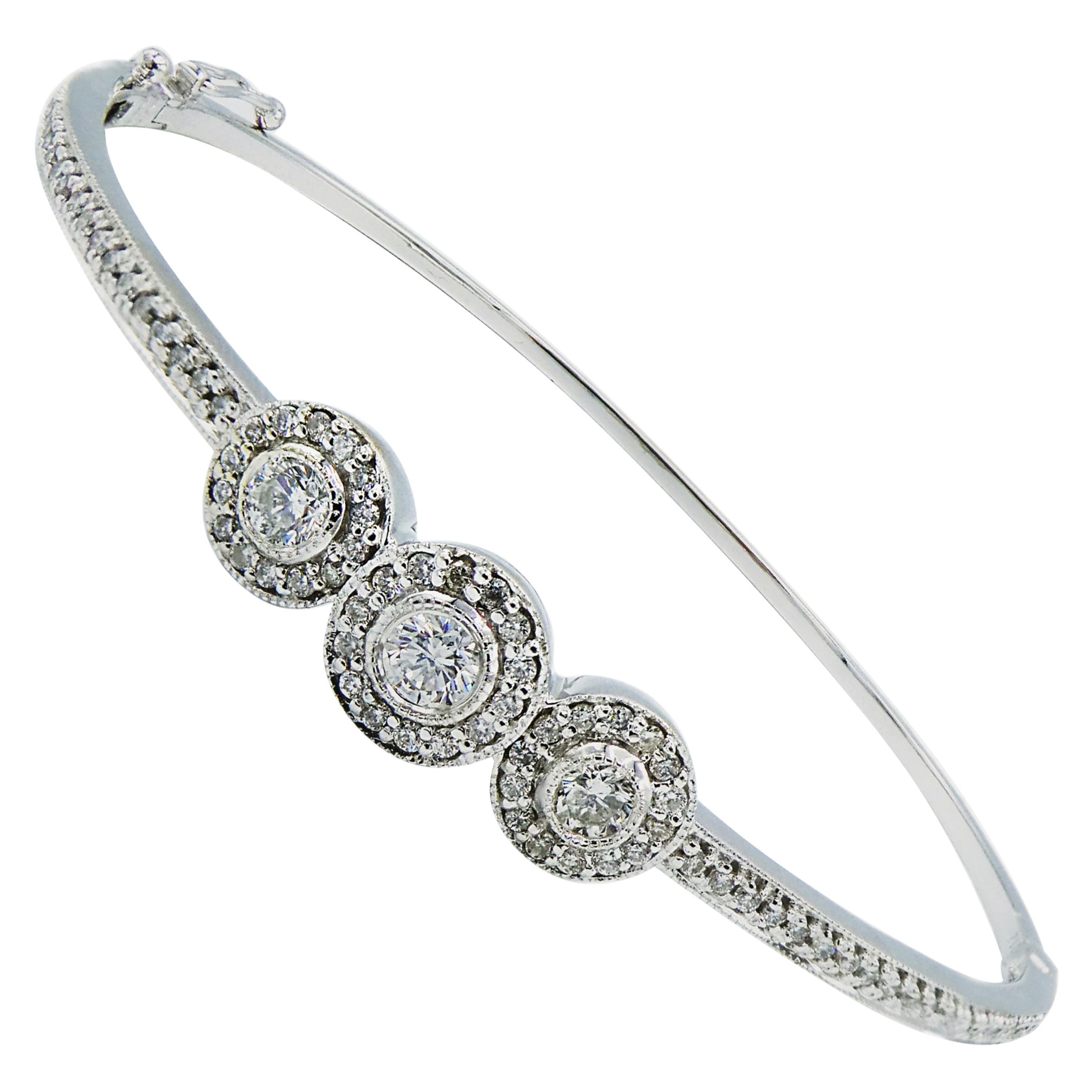 Unique 14 Karat White Gold Diamond Bypass Bangle Bracelet at 1stDibs