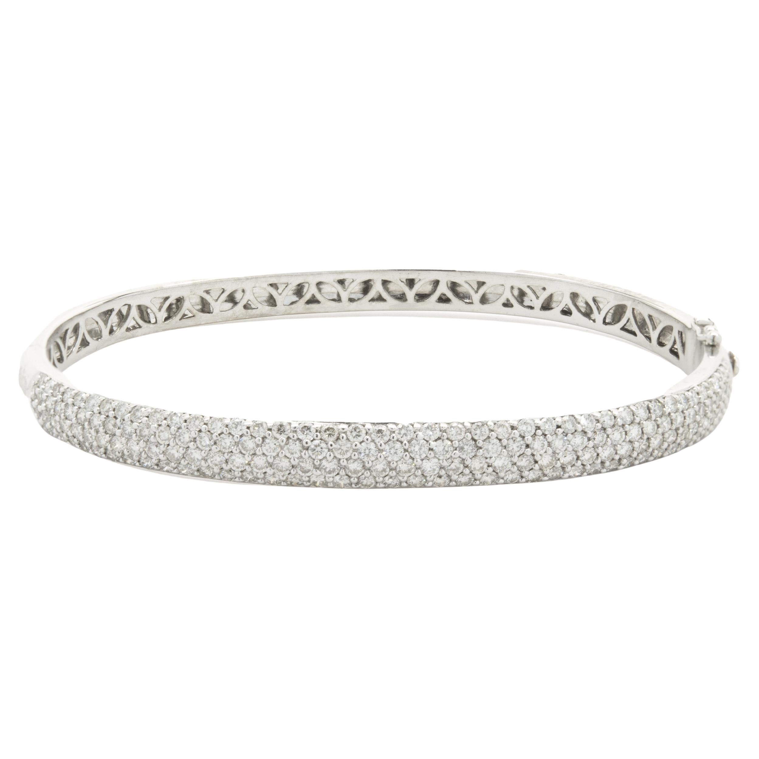 14 Karat White Gold Pave Diamond Bangle Bracelet For Sale