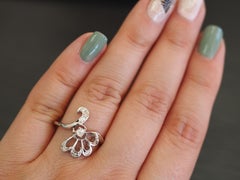 14 Karat White Gold Pave Diamond Bypass Fan Ring