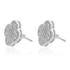 14 Karat White Gold Pave Diamond Clover Stud Earrings