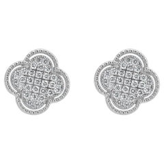 14 Karat White Gold Pave Diamond Clover Stud Earrings