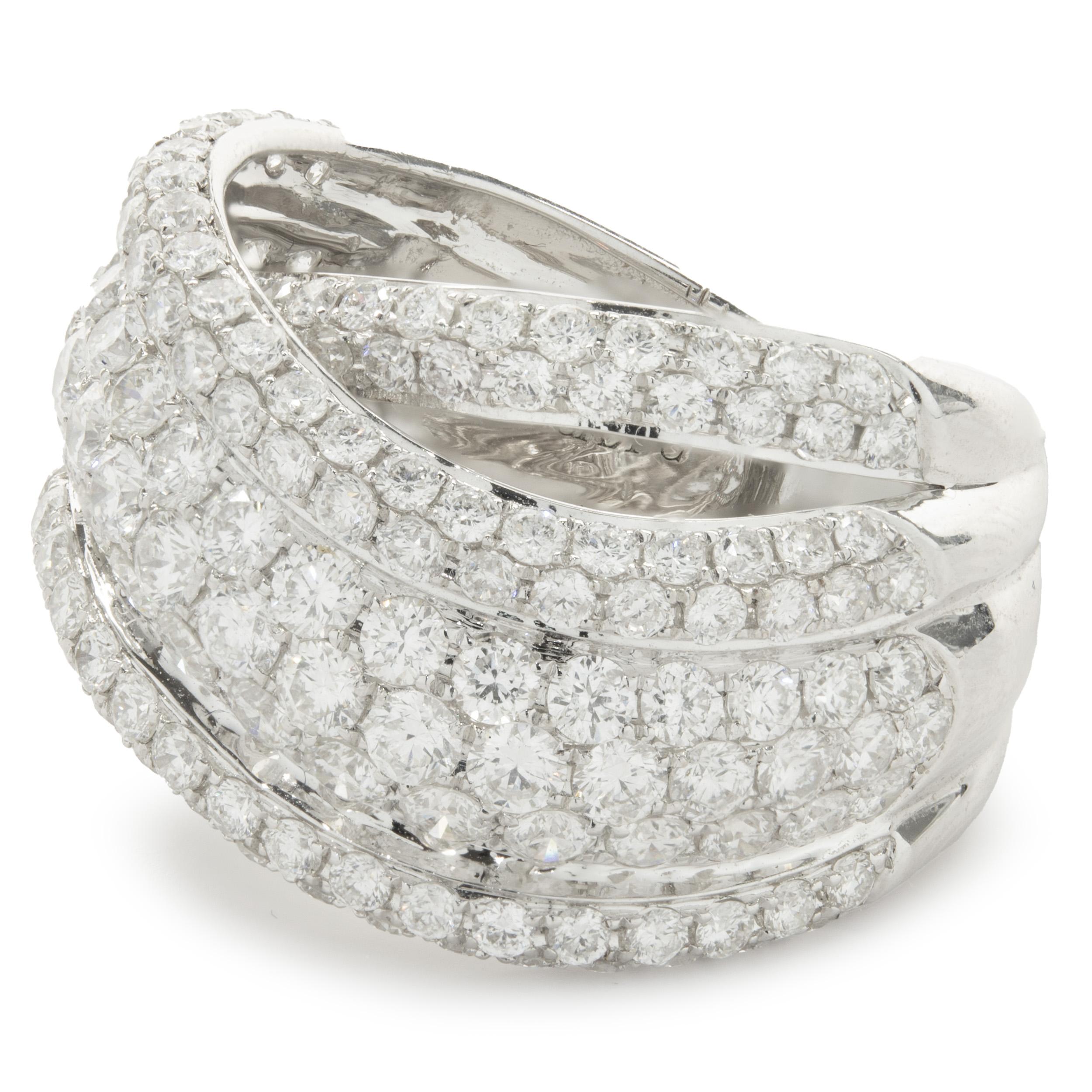 14 Karat White Gold Pave Diamond Crossover Ring For Sale at 1stDibs