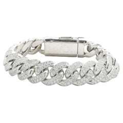 14 Karat White Gold Pave Diamond Cuban Link Bracelet