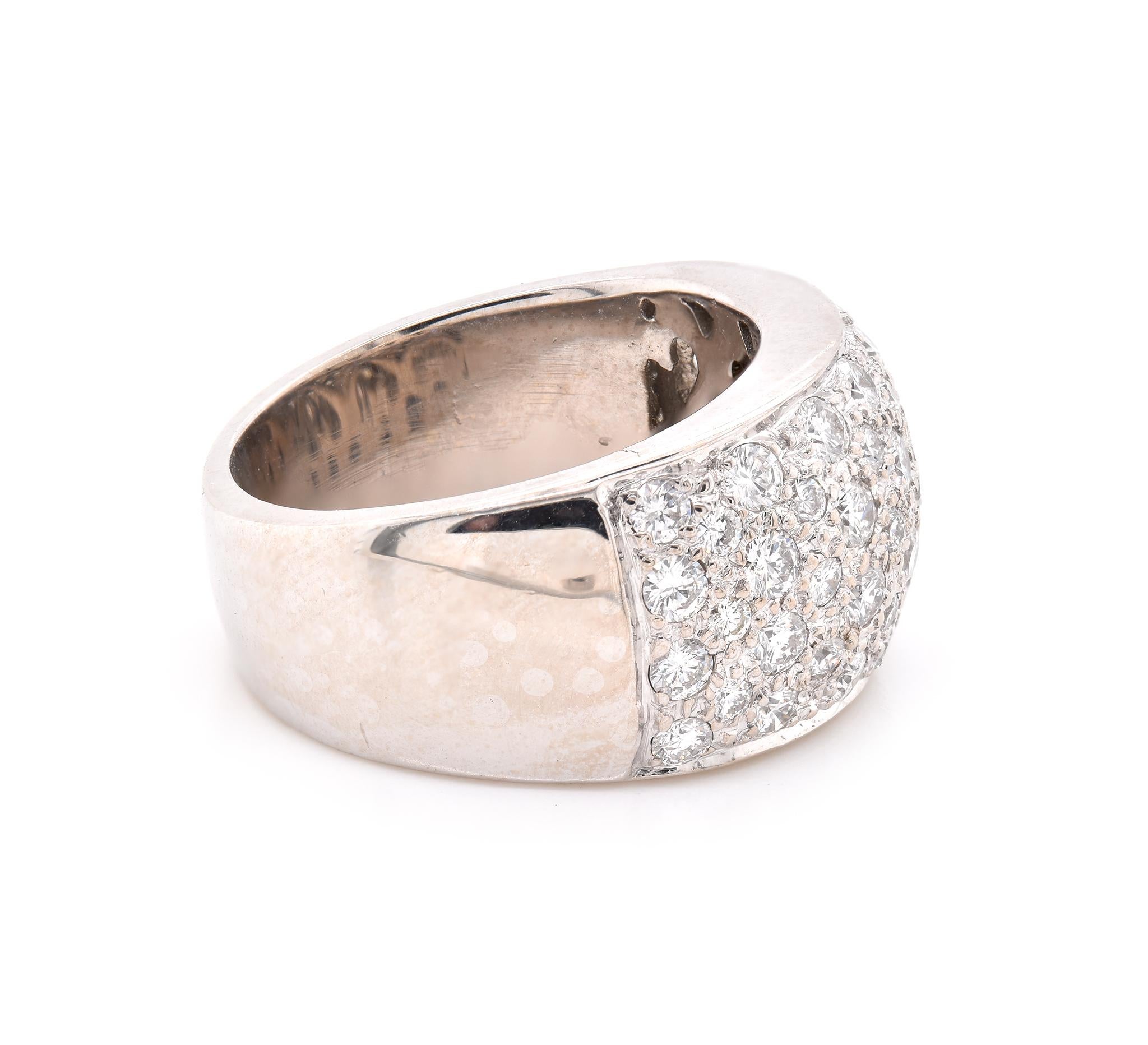 Round Cut 14 Karat White Gold Pave Diamond Dome Ring