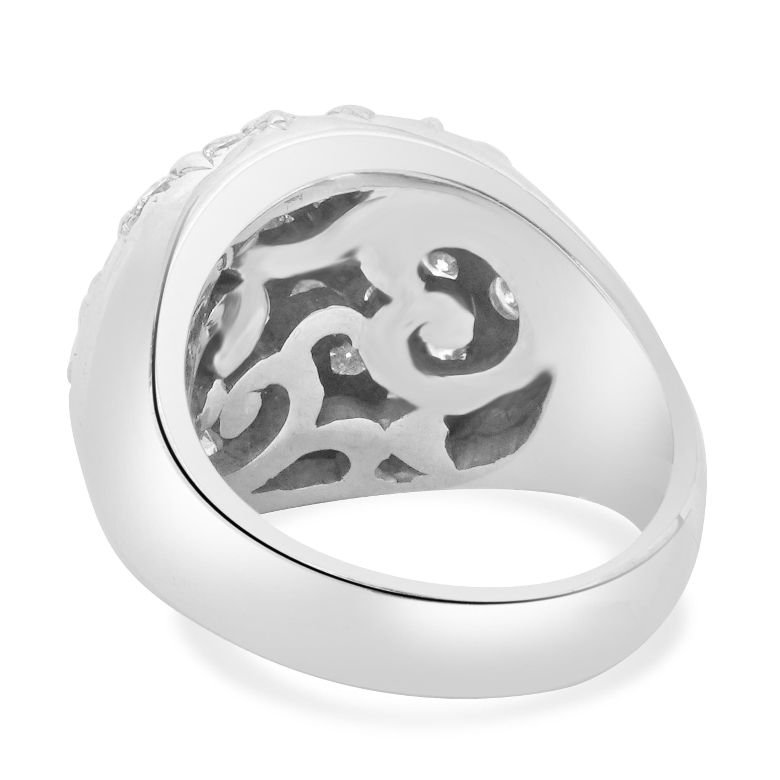 Round Cut 14 Karat White Gold Pave Diamond Domed Ring For Sale