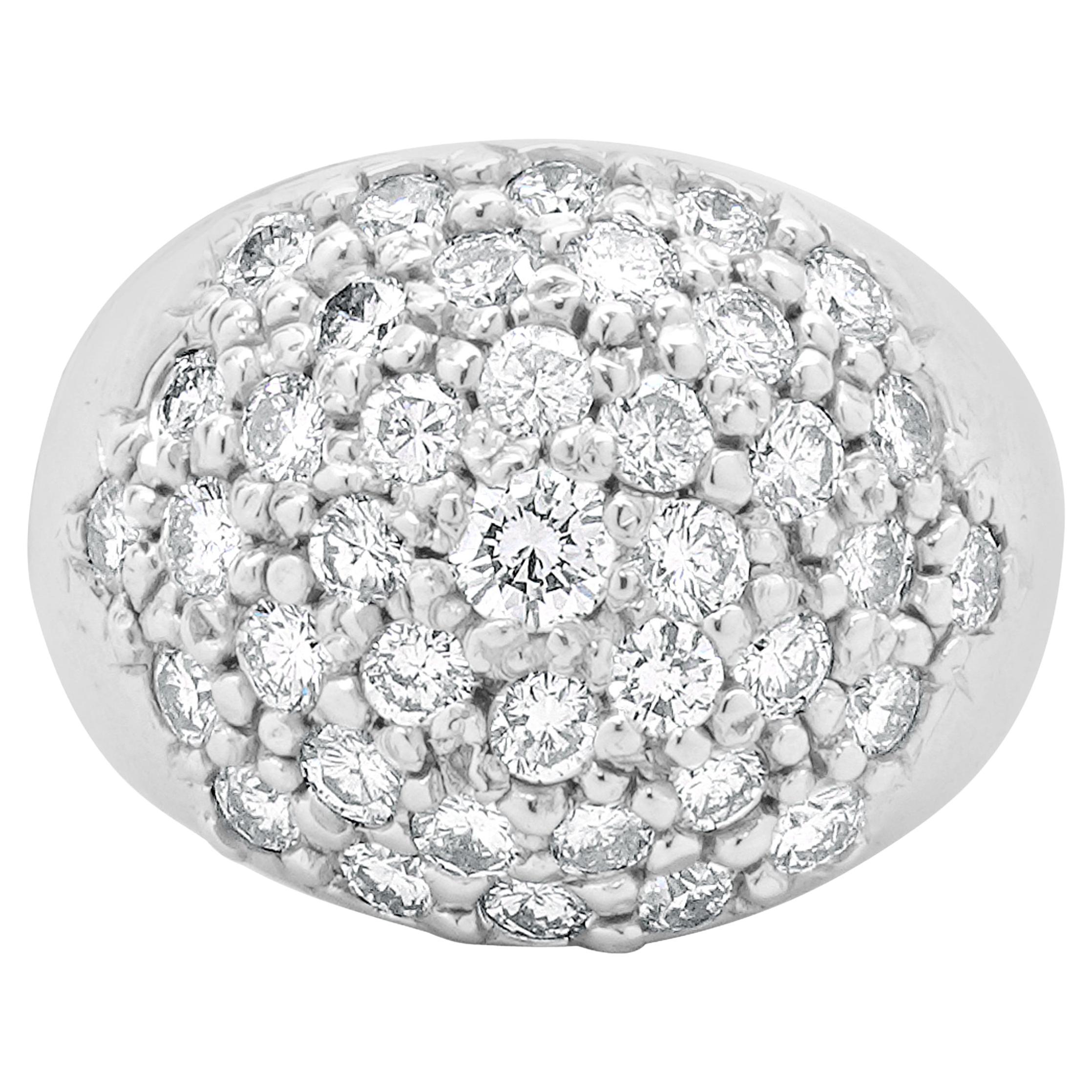 14 Karat White Gold Pave Diamond Domed Ring