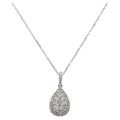 14 Karat White Gold Pave Diamond Drop Pendant Necklace