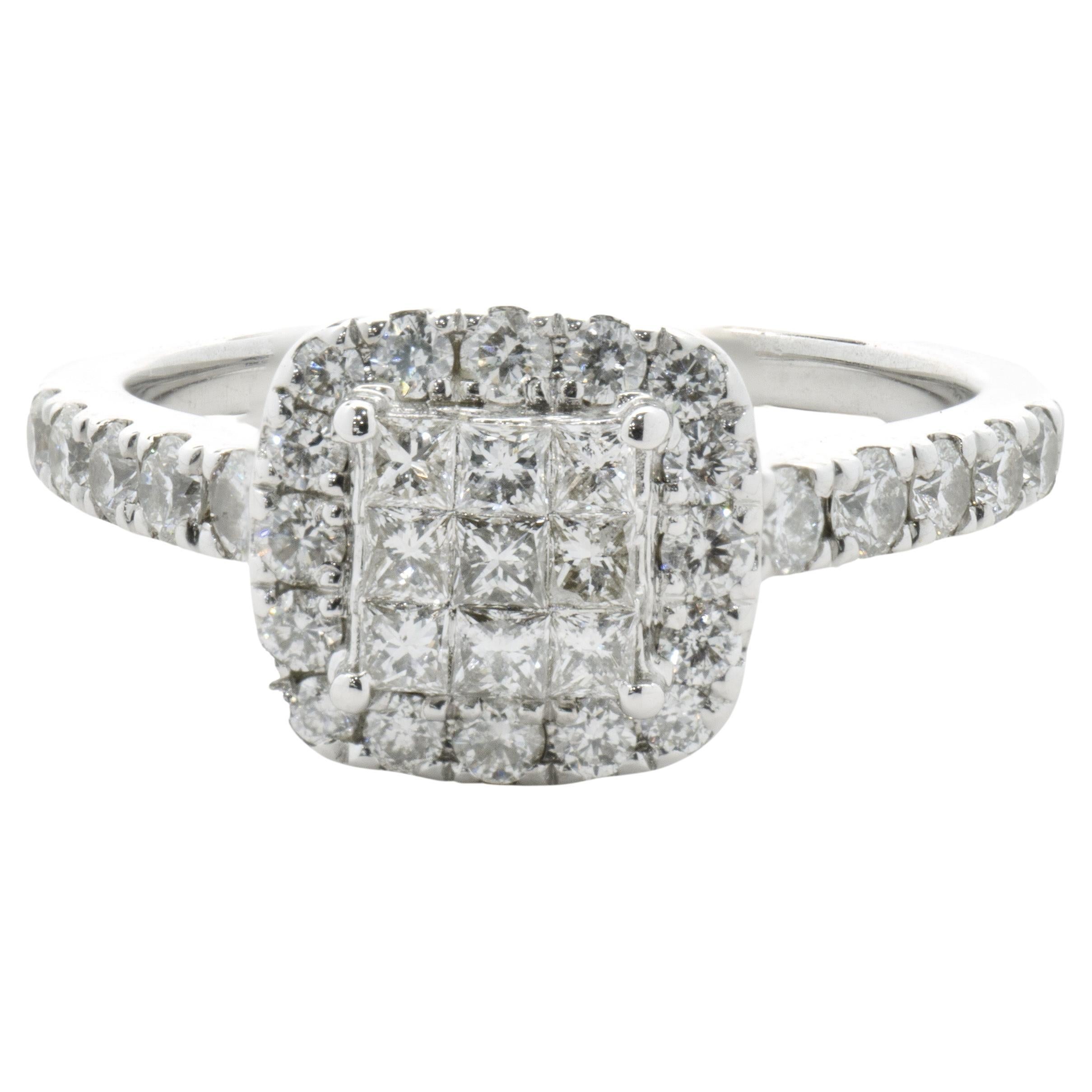 14 Karat White Gold Pave Diamond Engagement Ring For Sale