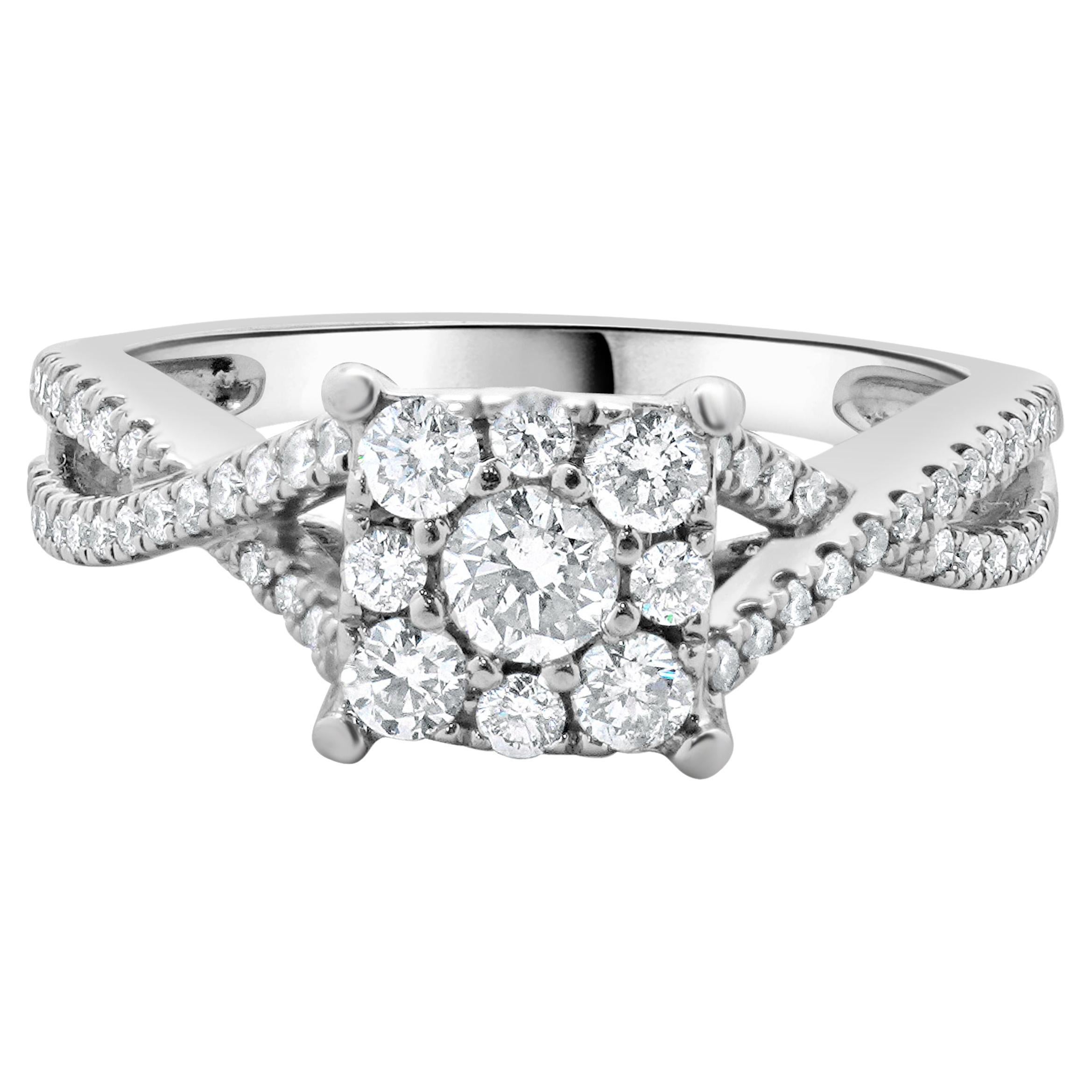 14 Karat White Gold Pave Diamond Engagement Ring For Sale