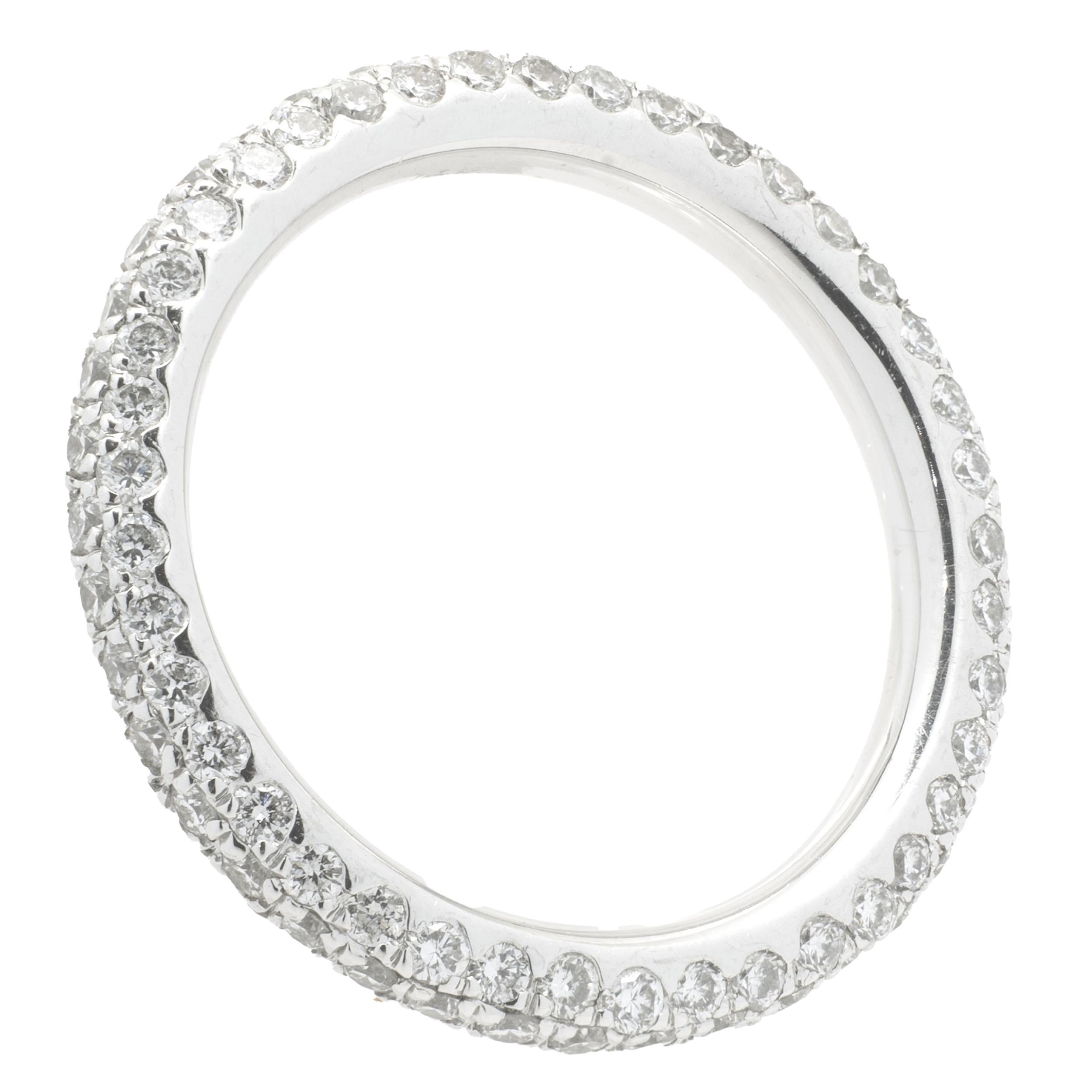 Designer: Custom
Material: 14K white gold
Diamonds: 123 round cut =1.47cttw
Color: G
Clarity: VS
Size: 6.25
Dimensions: ring measures 2.64mm in width
Weight: 2.70 grams
