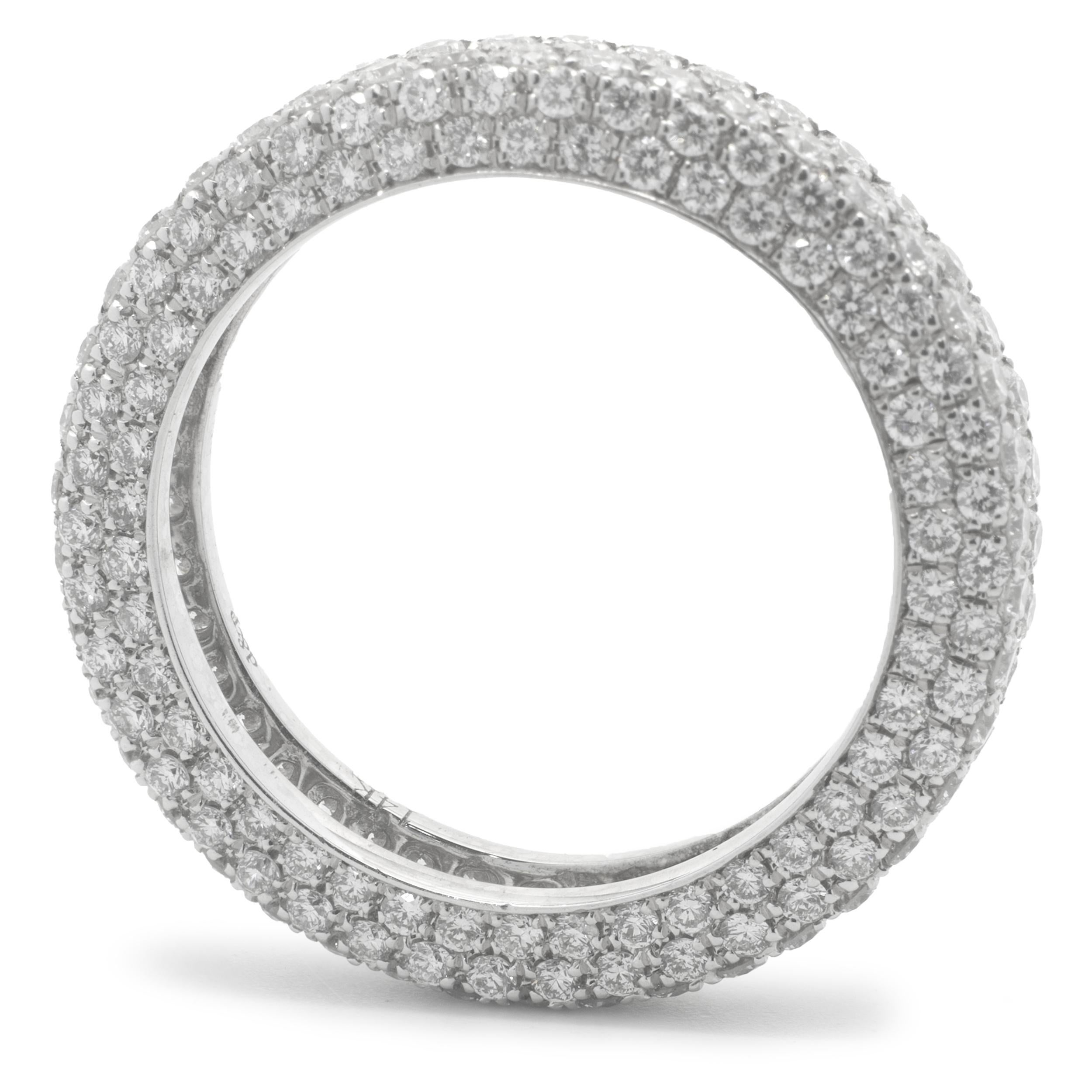 Designer: Custom
Material: 14K white gold
Diamonds: 252 round cut =2.50cttw
Color: G
Clarity: VS
Size: 6
Dimensions: ring measures 4.30mm in width
Weight: 3.65 grams
