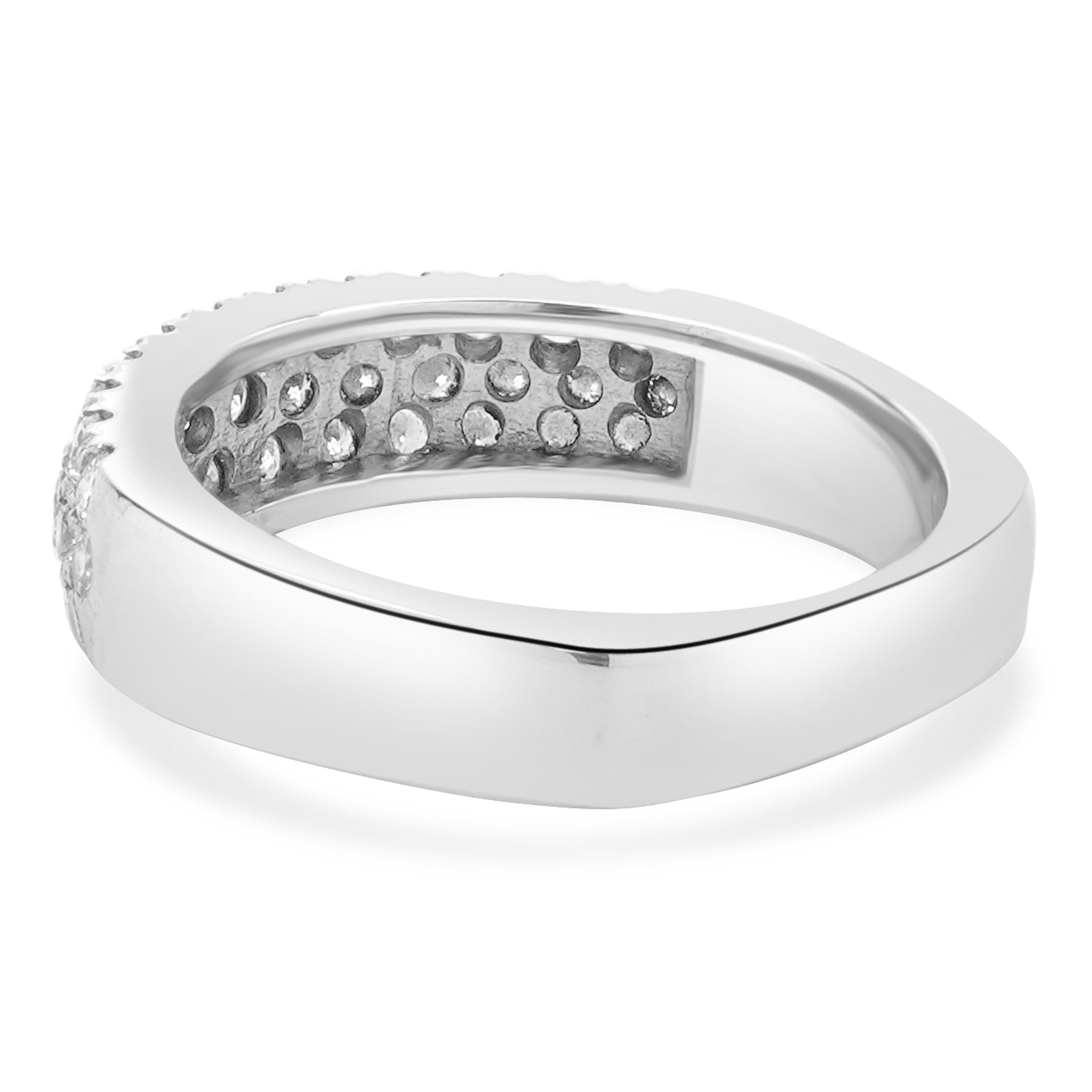 Round Cut 14 Karat White Gold Pave Diamond Euro Shank Ring For Sale