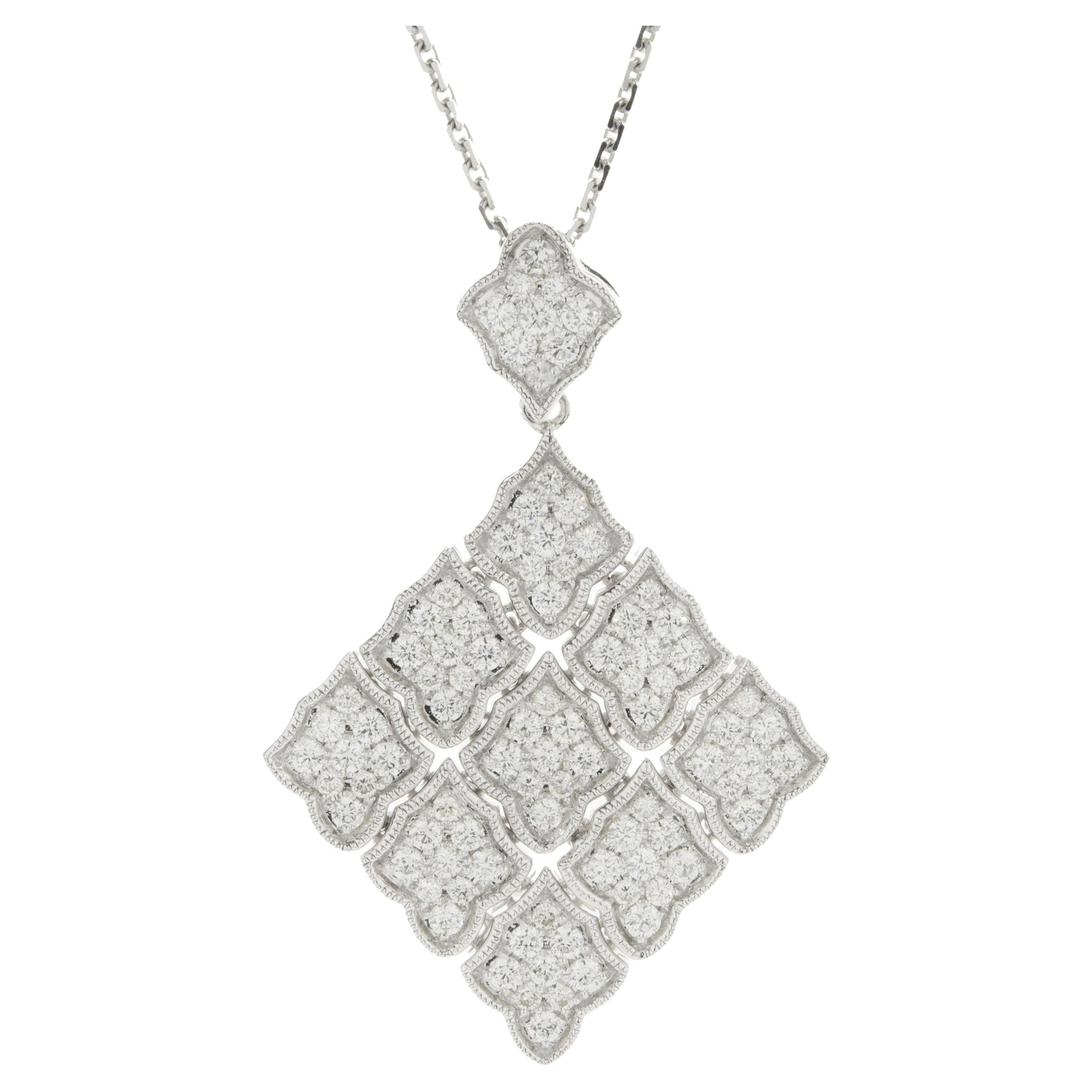 14 Karat White Gold Pave Diamond Flexible Kite Necklace For Sale