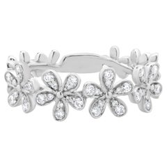 14 Karat White Gold Pave Diamond Flower Station Band