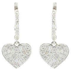 Pendientes Gota Corazón Diamante Pave Oro Blanco 14 Kilates