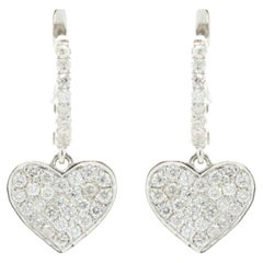 14 Karat White Gold Pave Diamond Heart Drop Earrings