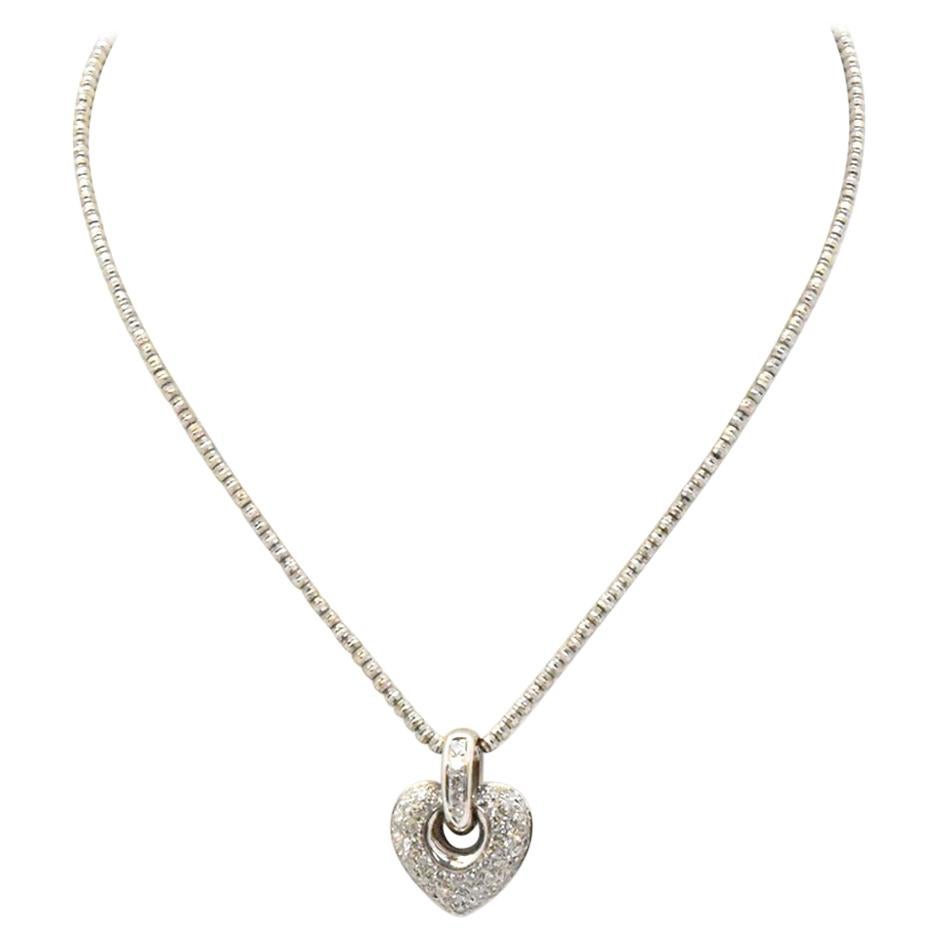 Collar Colgante Corazón Diamante Pave Oro Blanco 14 Kilates