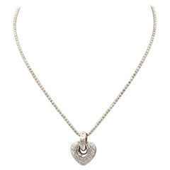 14 Karat White Gold Pave Diamond Heart Pendant Necklace