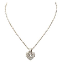 14 Karat White Gold Pave Diamond Heart Pendant Necklace