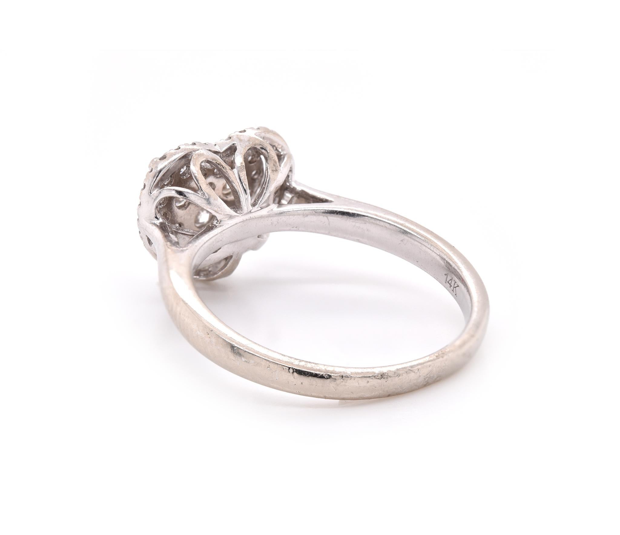 Women's or Men's 14 Karat White Gold Pave Diamond Heart Ring