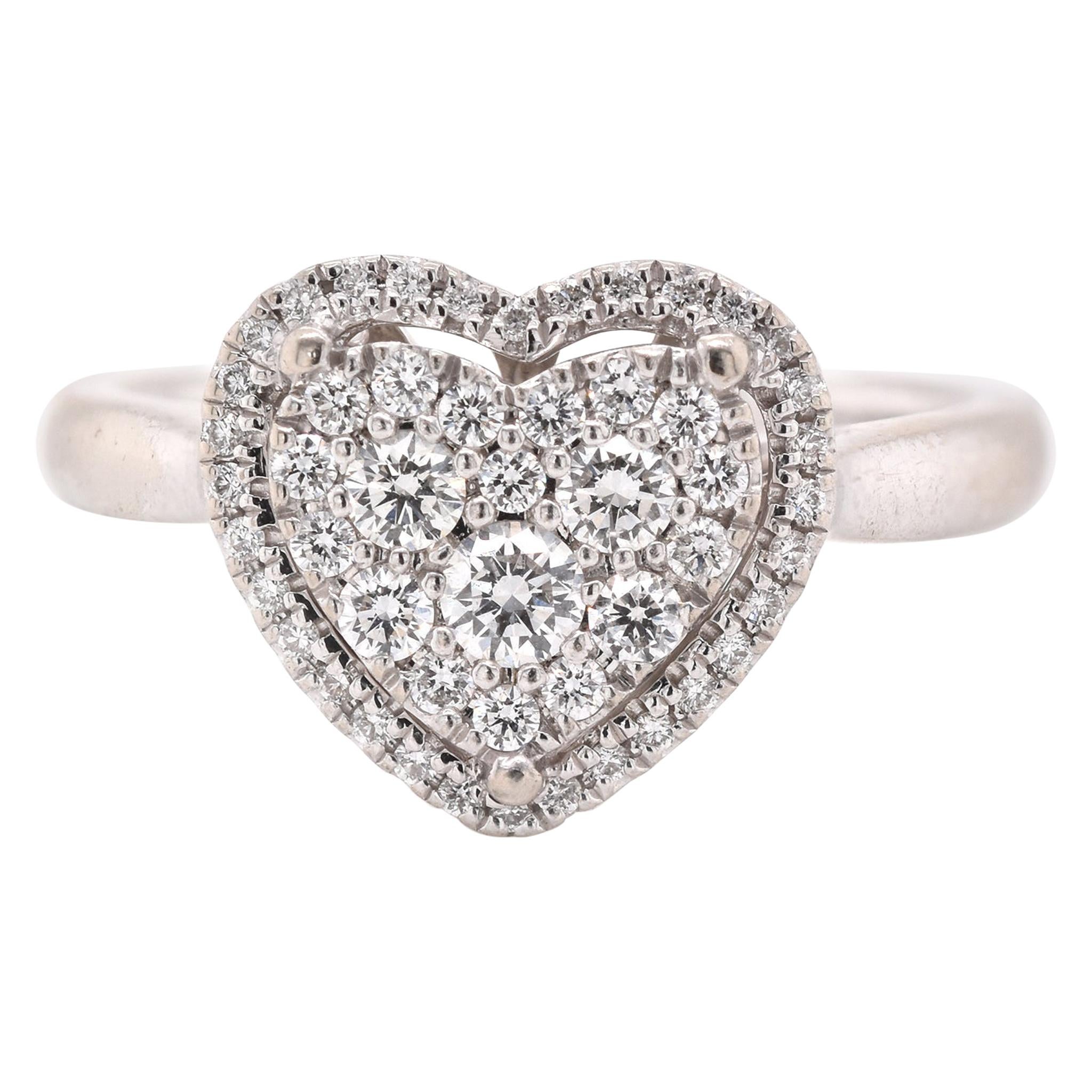 14 Karat White Gold Pave Diamond Heart Ring