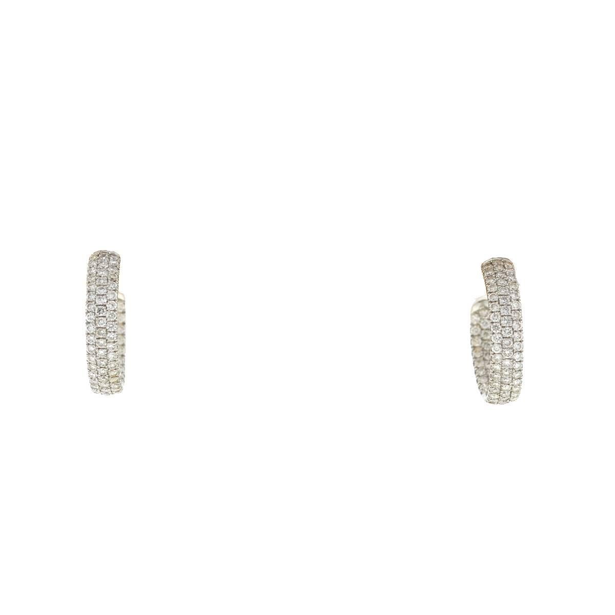 14 Karat White Gold Pave Diamond Hoop Earrings 1.25 Carat