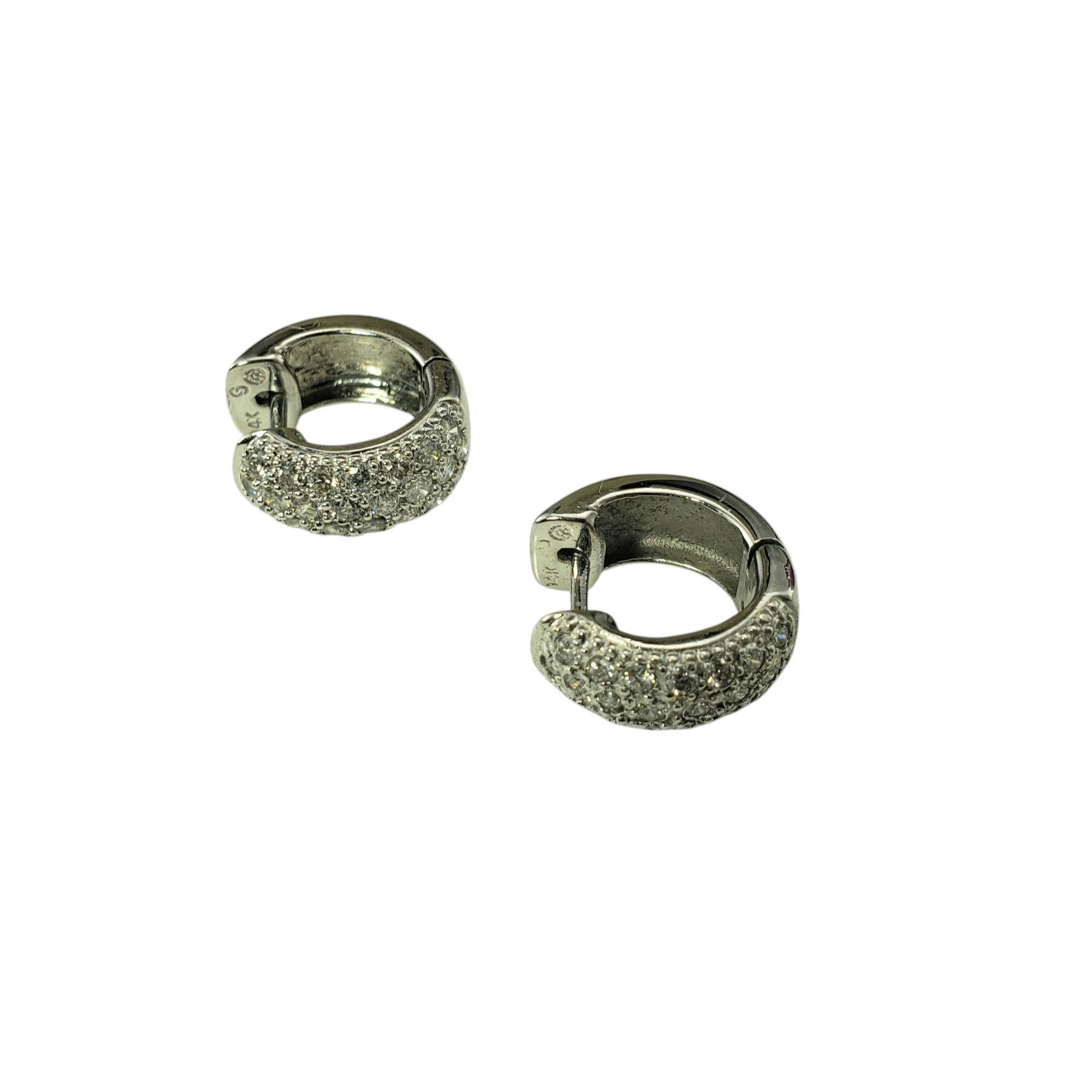 Contemporary 14 Karat White Gold Pave Diamond Huggie Hoop Earrings #21120 For Sale