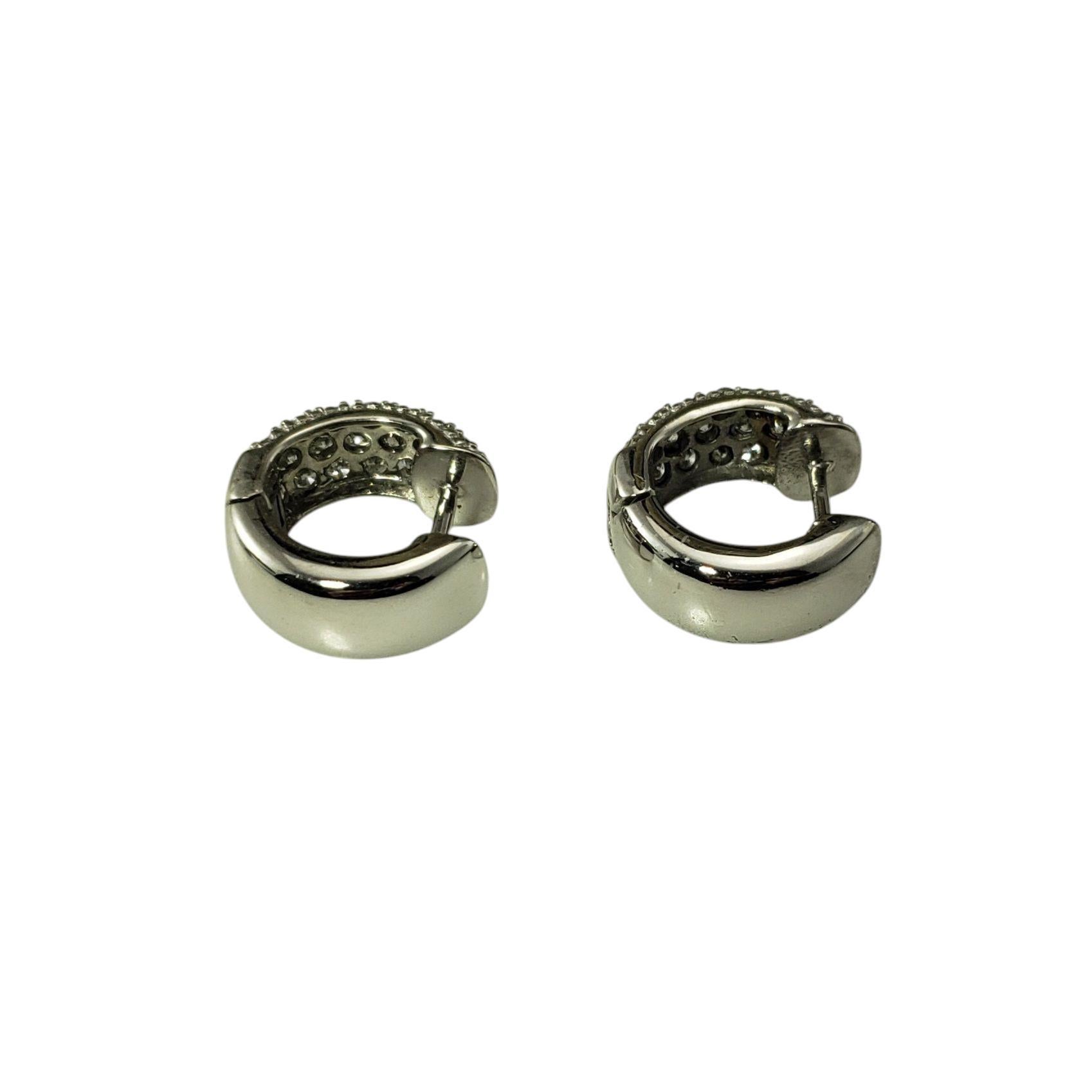 14 Karat White Gold Pave Diamond Huggie Hoop Earrings #21120 In Good Condition For Sale In Washington Depot, CT