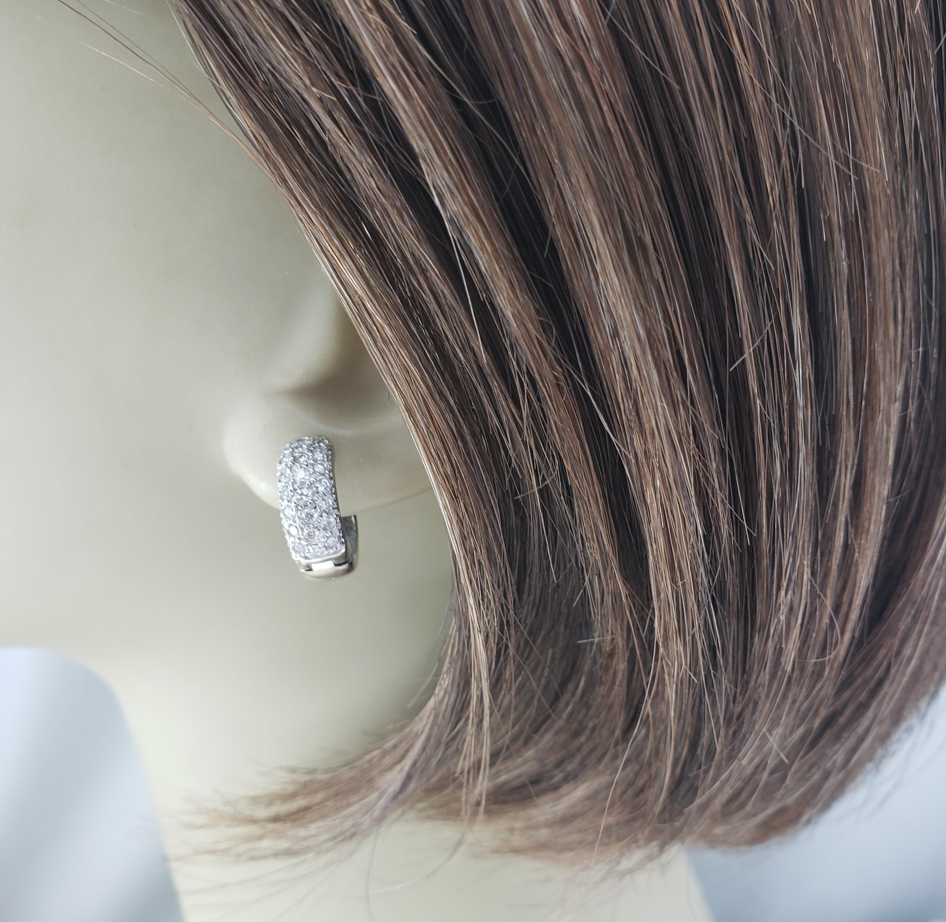 14 Karat White Gold Pave Diamond Huggie Hoop Earrings #21120 For Sale 3