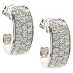 14 Karat White Gold Pave Diamond Huggie Hoop Earrings