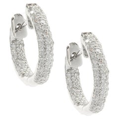 14 Karat White Gold Pave Diamond Inside Outside Huggie Hoop Earrings