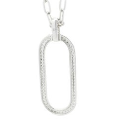 14 Karat White Gold Pave Diamond Oval Pendant on Oval Link Chain Necklace