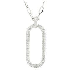 14 Karat White Gold Pave Diamond Oval Pendant on Oval Link Chain Necklace