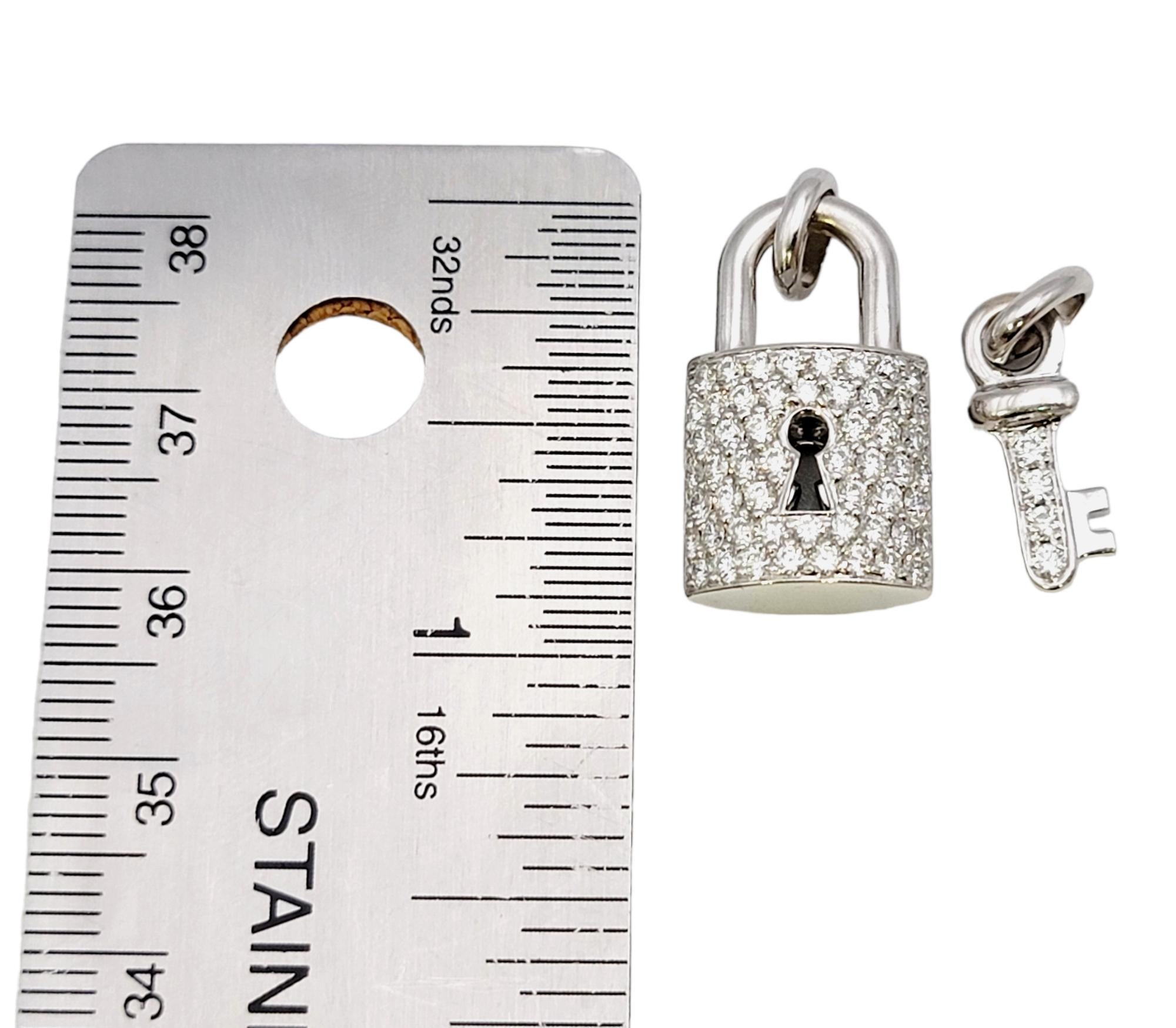14 Karat White Gold Pave Diamond Padlock and Key Charm / Pendant Set 1.00 Carats 8