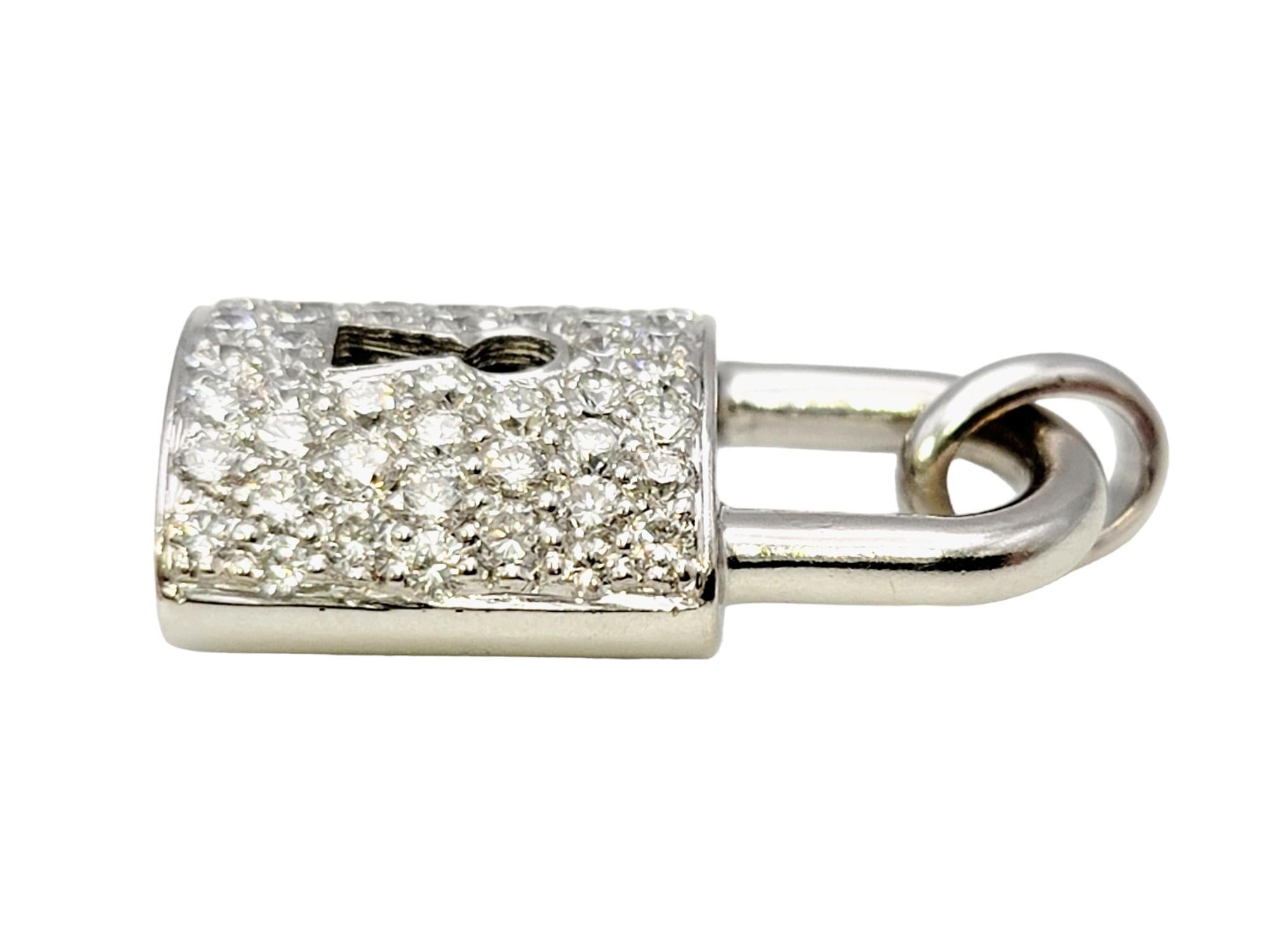 14 Karat White Gold Pave Diamond Padlock and Key Charm / Pendant Set 1.00 Carats 1