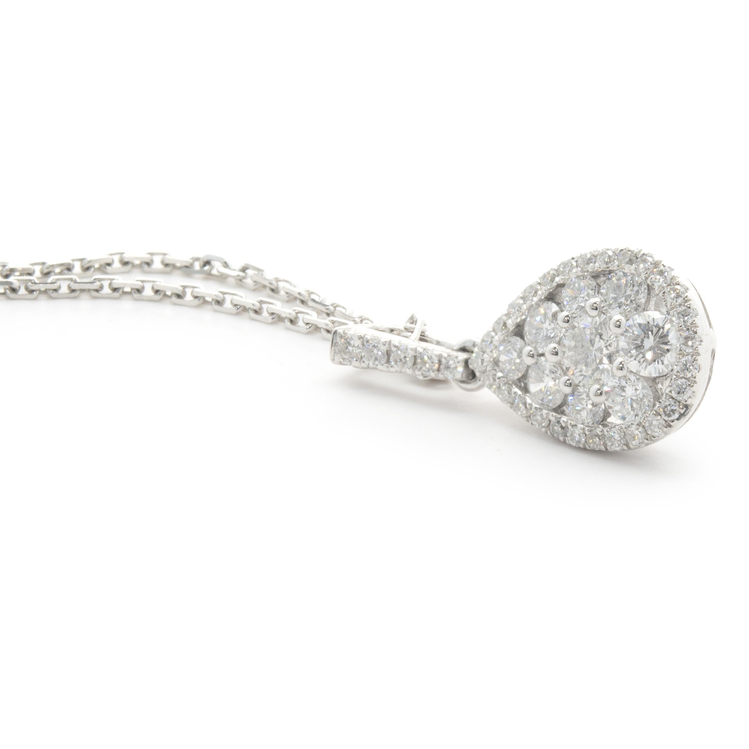 Round Cut 14 Karat White Gold Pave Diamond Pear Shape Necklace For Sale
