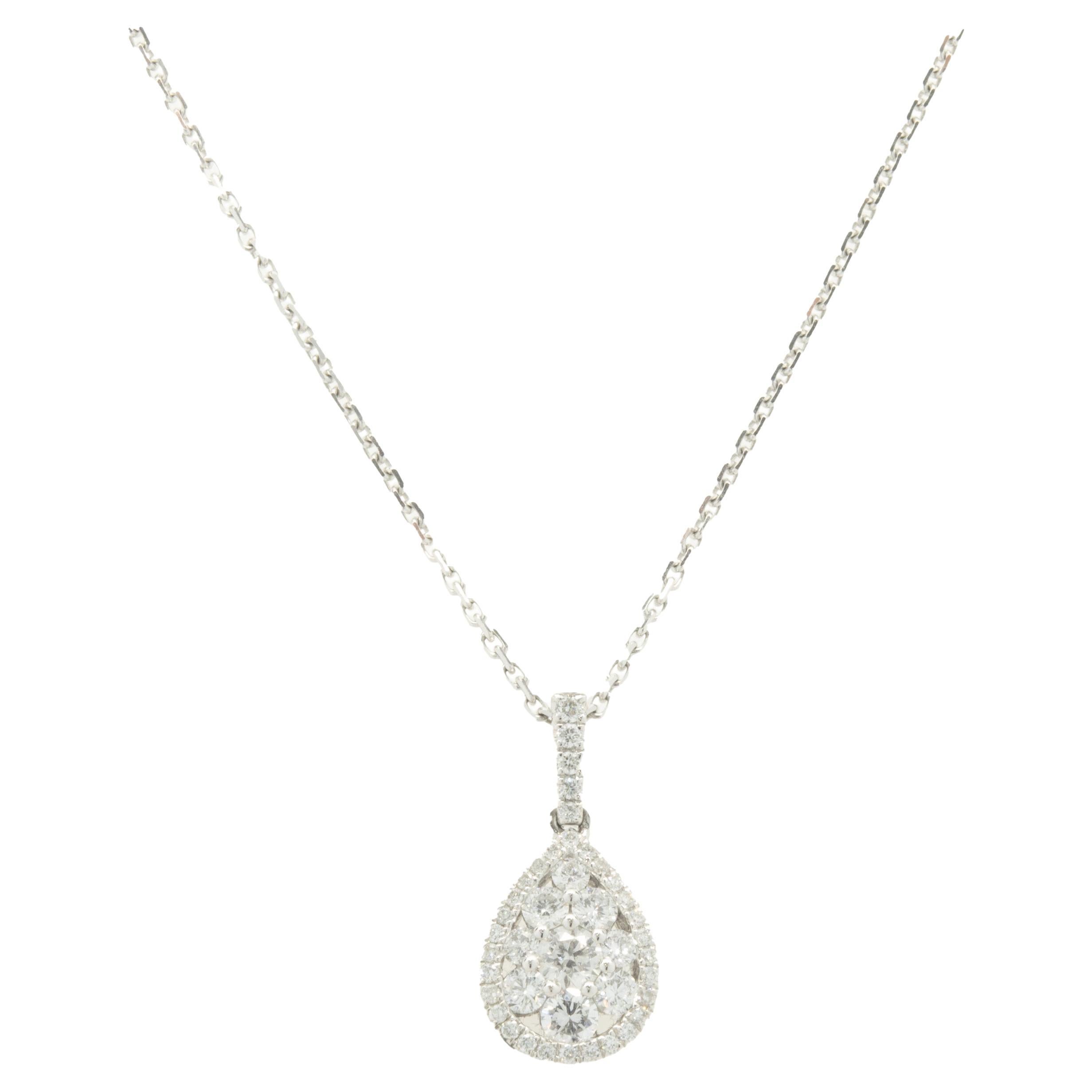 14 Karat White Gold Pave Diamond Pear Shape Necklace For Sale